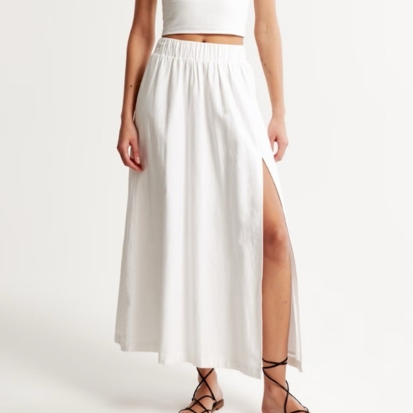 Abercrombie & Fitch Linen Blend Thigh Slit Elastic Waist Lined Maxi Skirt Sz XS - Picture 1 of 16